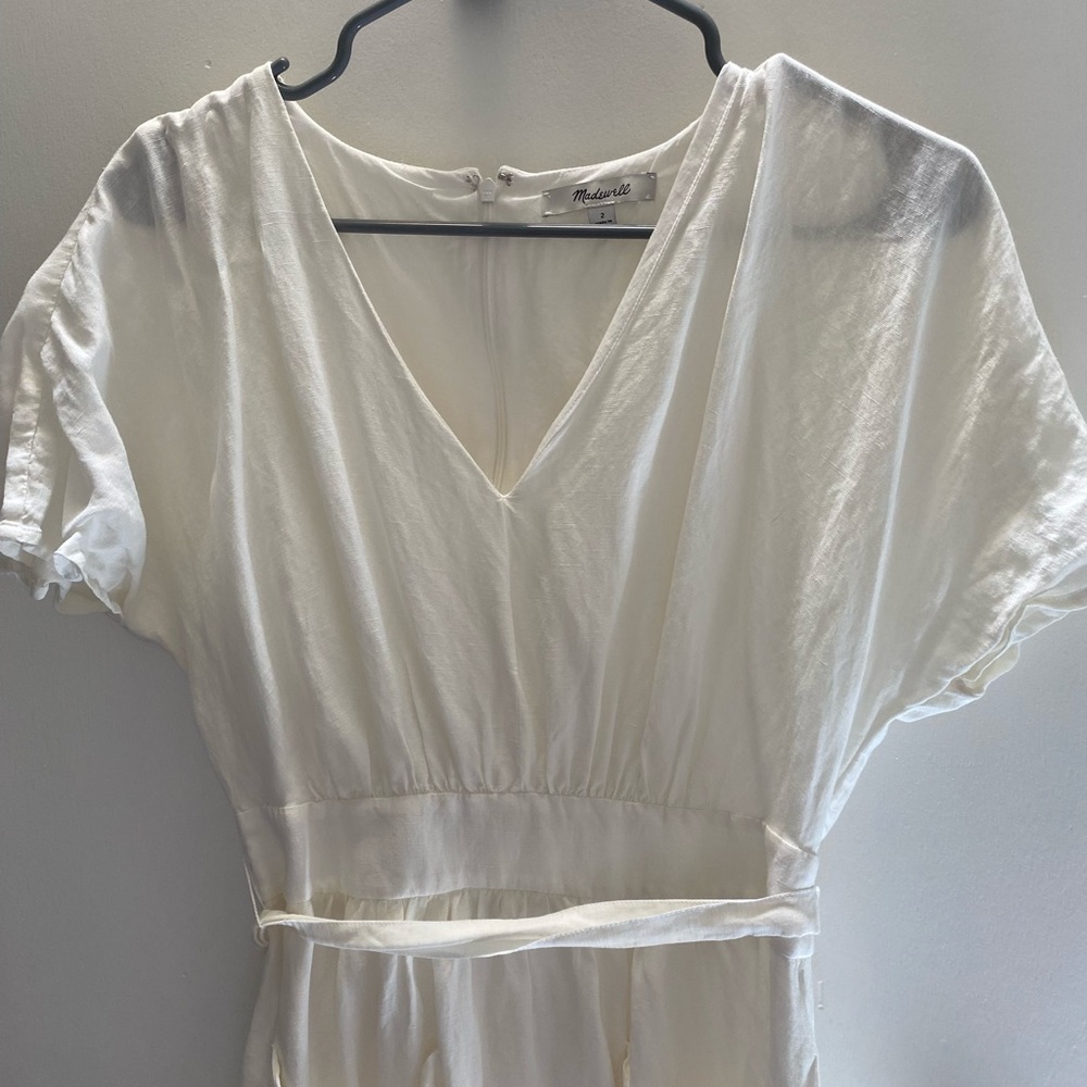 Linen-Blend Dolman-Sleeve Tie-Waist Midi Dress